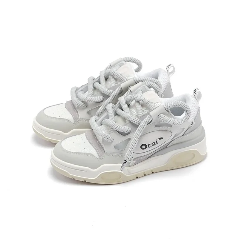 OCAI Spring And Autumn Spring And Autumn Women's Small White Shoes Women's Leather Thick-soled All-match Couple Shoes Sneaker