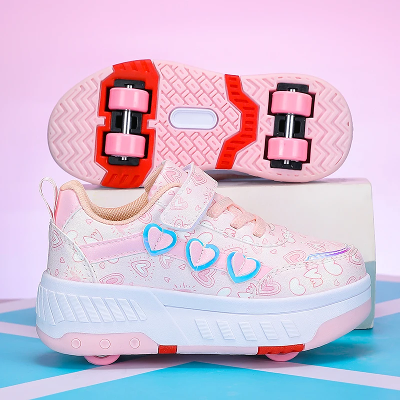หญิงปรับ Roller Skates รองเท้า Love พิมพ์เด็กแฟชั่น Casual กีฬารองเท้าผ้าใบการฝึกอบรมรองเท้าสเก็ตสําหรับเด็ก
