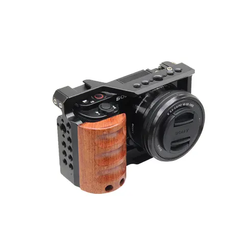 För Sony ZV-E10 burkamera med trähandtag, kall sko, kaninburstödfäste, stabilisator, video, led-mikrofon, stativ 6 best sales Sony A7M2 - №3