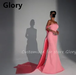 Hot Pink Luxury Dress Off Shoulder Prom Dresses Mermaid Evening Dress Beaded Watteau Train Saudi Arabia Party Dress Customized