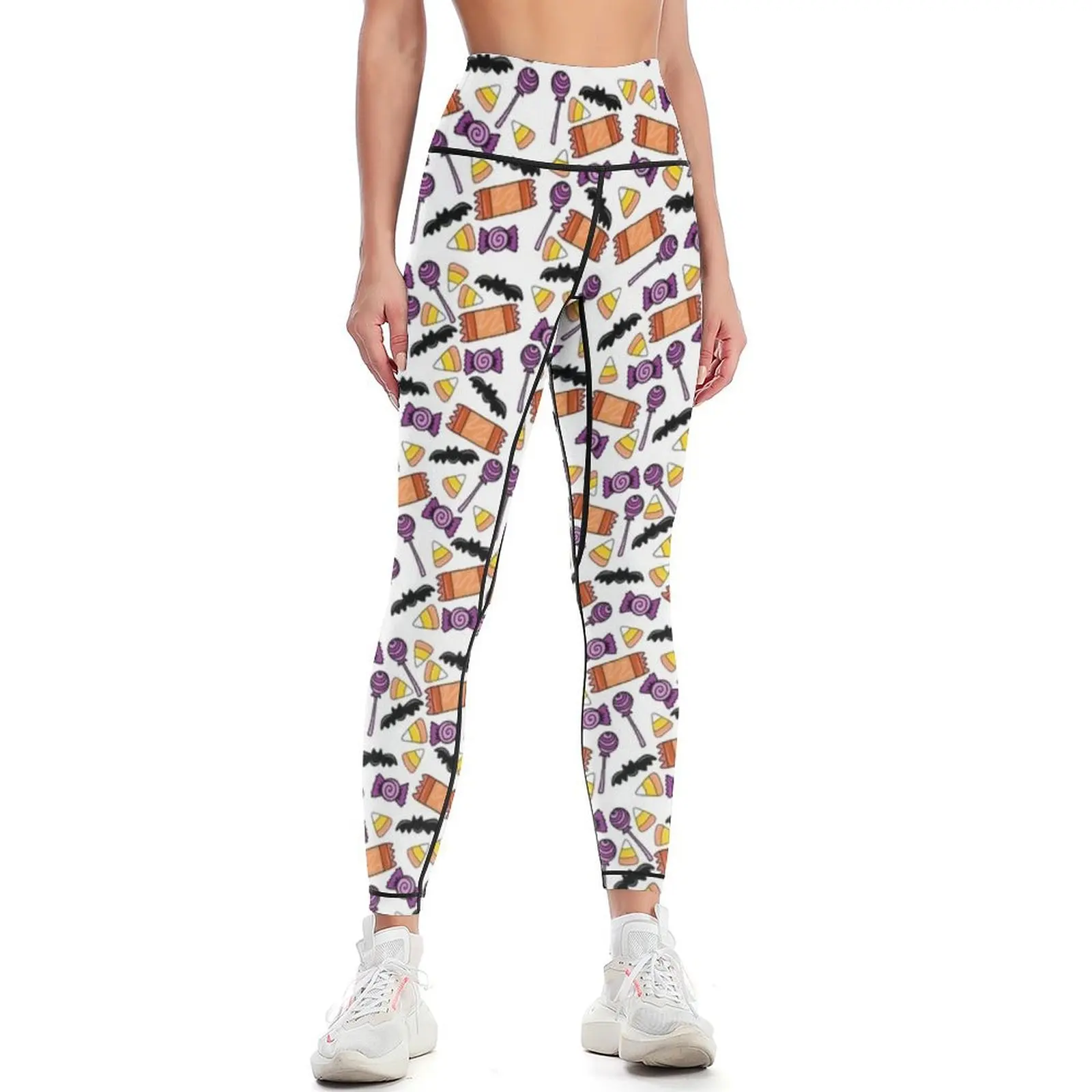 

Orange and Purple Halloween Candy Pattern, made by SpookyShoppe Leggings gym's sportswear trousers Jogger pants Womens Leggings