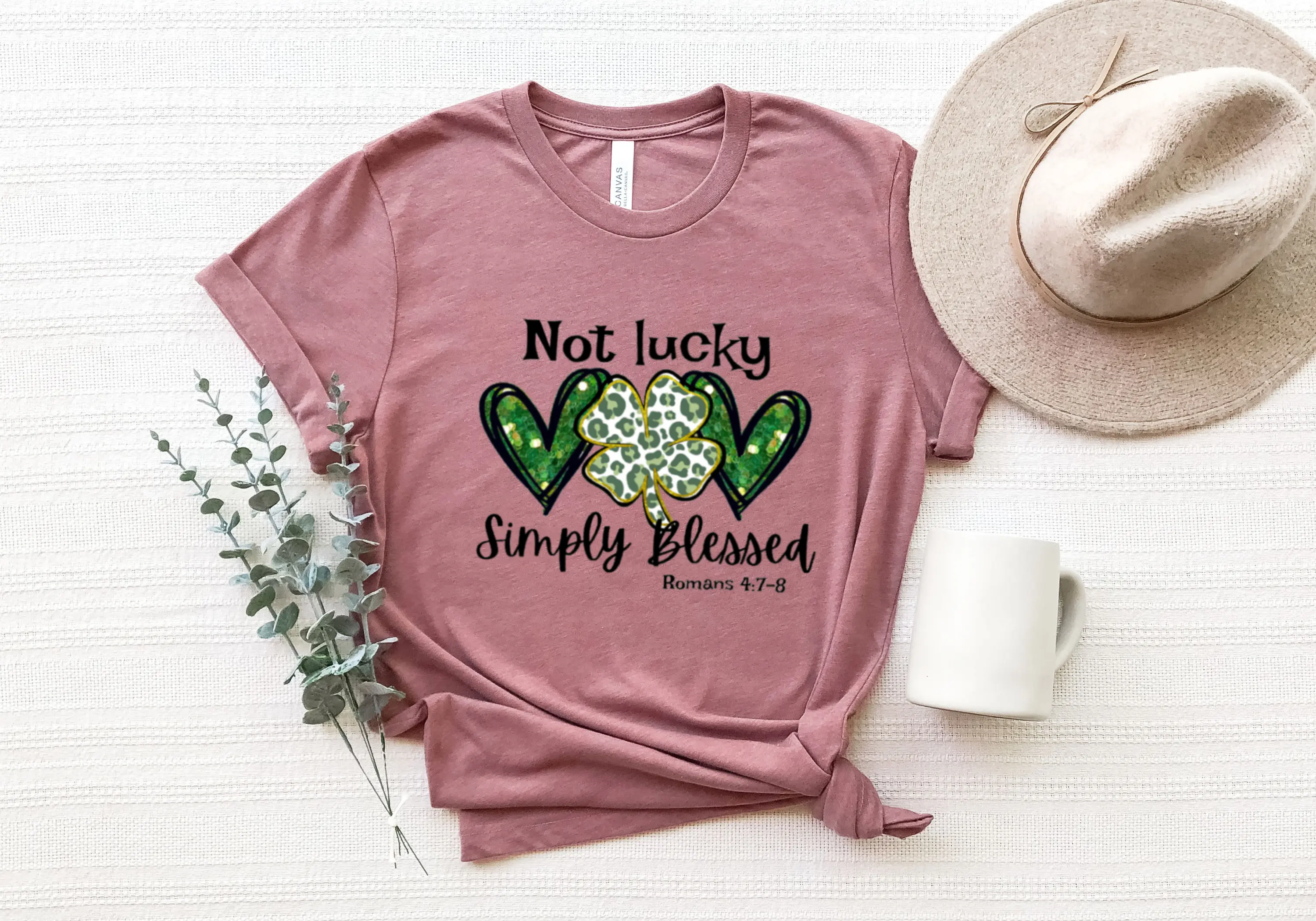 Not Lucky Simply Blessed T Shirt Saint Patrick'S Day Just Heart Shamrock Irish Paddy'S Four Leaf Clover