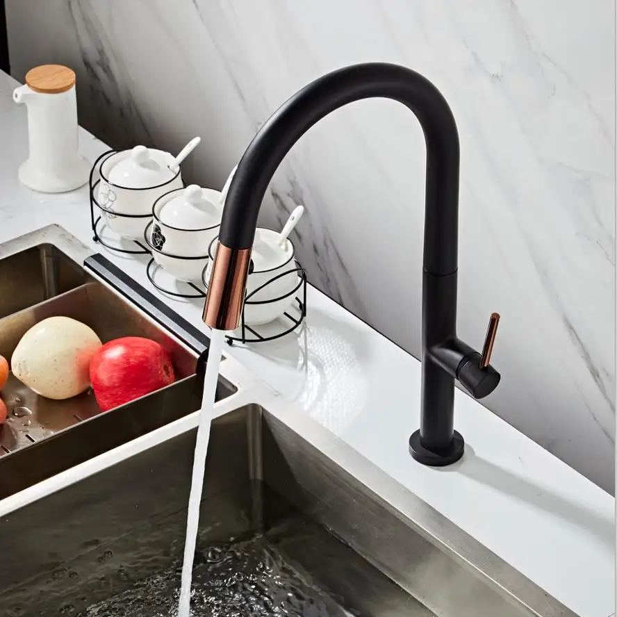 Newly Arrived Pull Out Kitchen Faucet Rose Gold and White Sink Mixer Tap 360 Degree Rotation Kitchen Mixer Taps Kitchen Tap