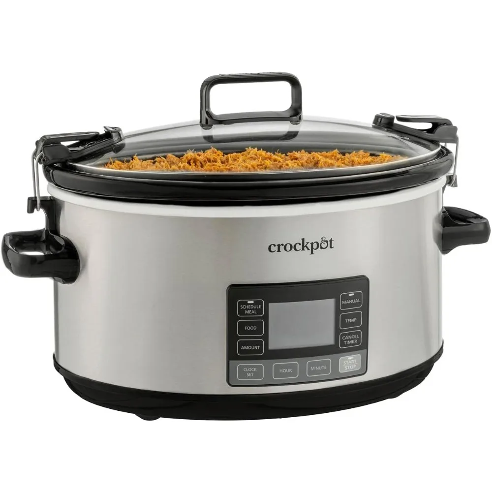 

7 Quart Slow Cooker Programmable with Timer Locking Lid Stainless Steel Portable for Kitchen