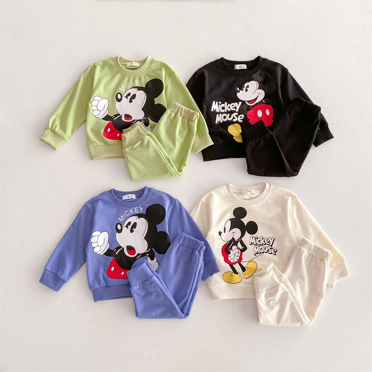 2pc/set Sweatshirt + Sweatpants Boys Girls Disney Cartoon Mickey Children Tracksuit Spring Fall Kids Clothing Casual Outfits