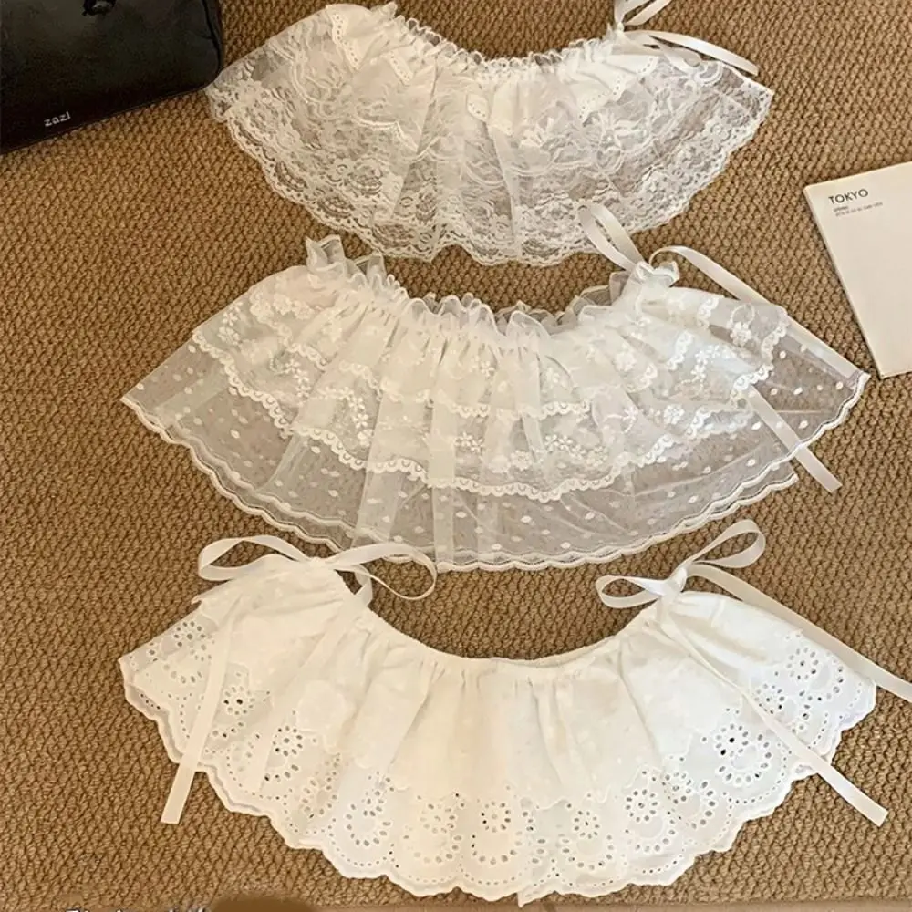 

Fashion Balletcore Lace Mini Skirts Korean Style White Ruffle Short Skirts Elastic Y2k Butt Curtain Jeans Decorative