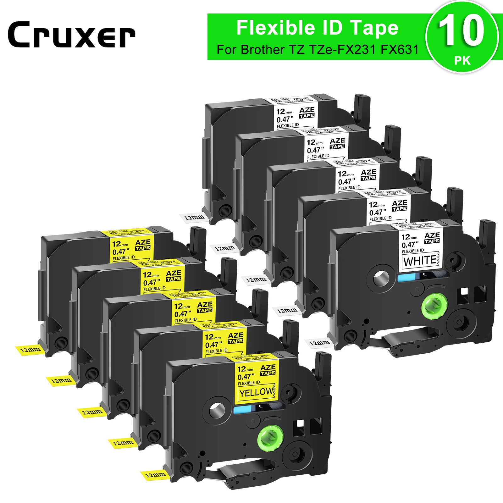 3-10PCS Flexible ID Laminated Tapes Compatible for Brother TZ TZe-FX231 631 12/18mm Label Tape For P-Touch PT-1010 Label Printer