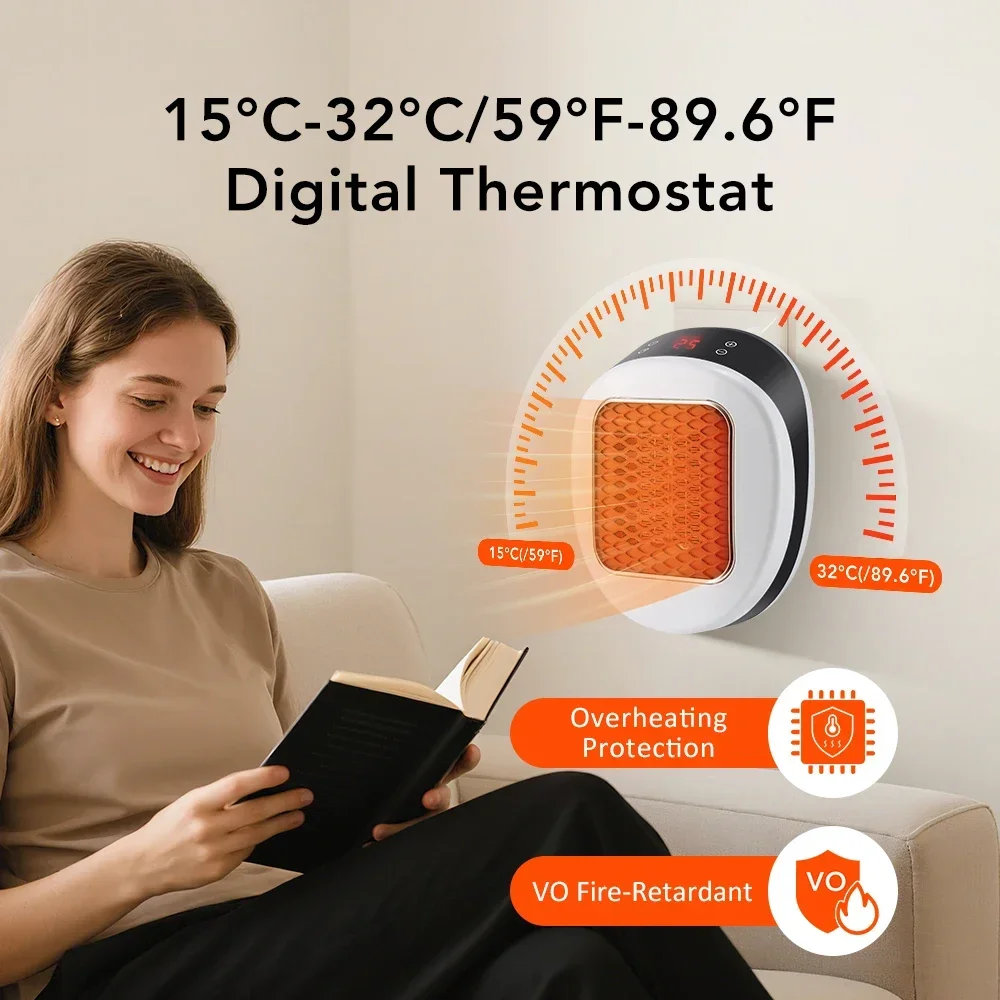 600W Portable Electric Heater Plug In Wall Room Heater Remote Control Winter Heating Home Warmer Home Appliance