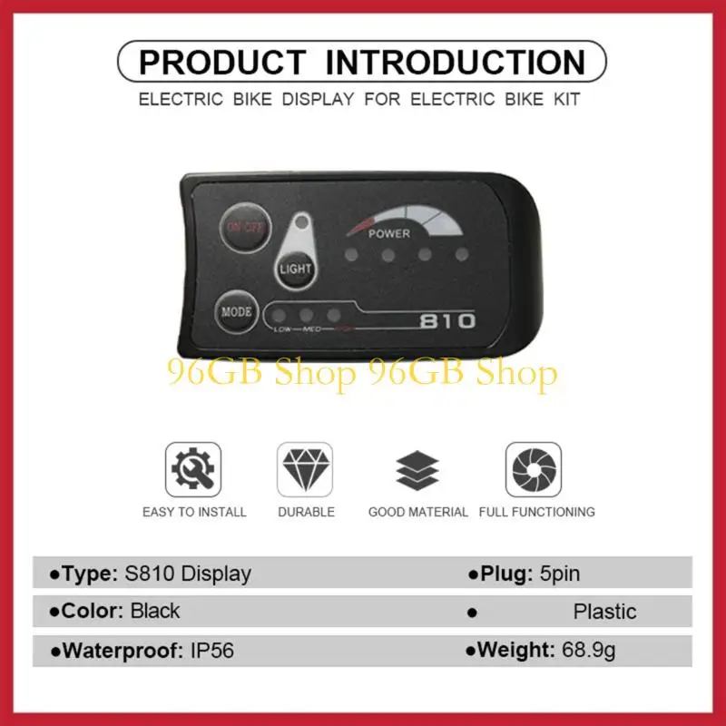 96GB Electric Bicycles Display 24V 36V 48V, 5P Male Plug Electric Bike Display Matching Controller for Ebikes Accessories