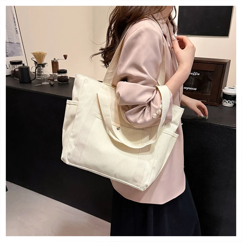 Large capacity tote canvas bag for work outings high looks commuting versatile artistic student book one shoulder cloth bag