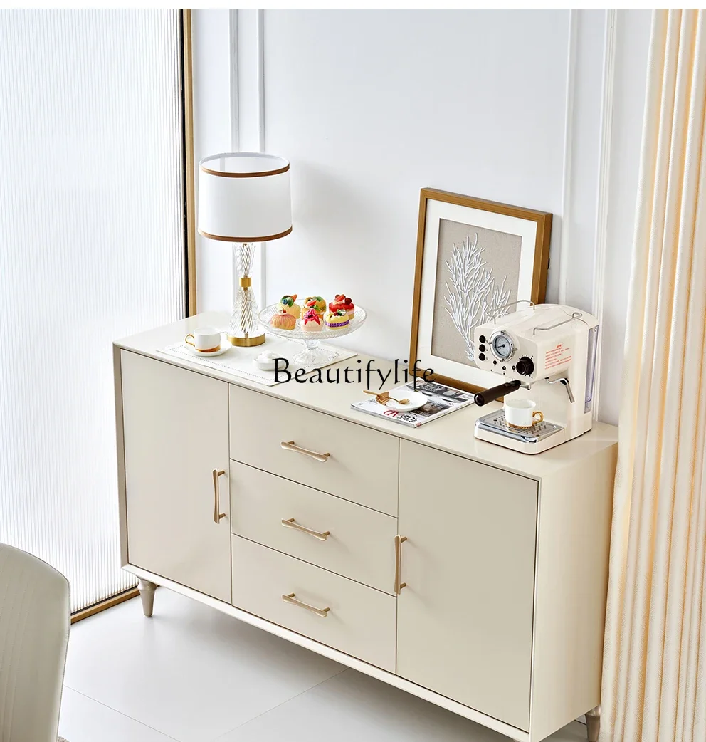 

02 Cream wind solid wood dining side cabinet, living room light luxury storage cabinet