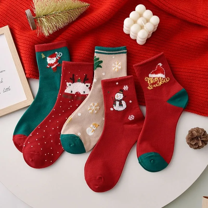 5pairs Cartoon Christmas Socks Ornaments Merry Christmas Decorations For Home Christmas Gifts Xmas Happy New Year Short Socks