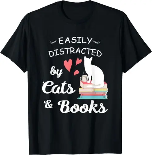 Easily Distracted By Cats and Books T-Shirt