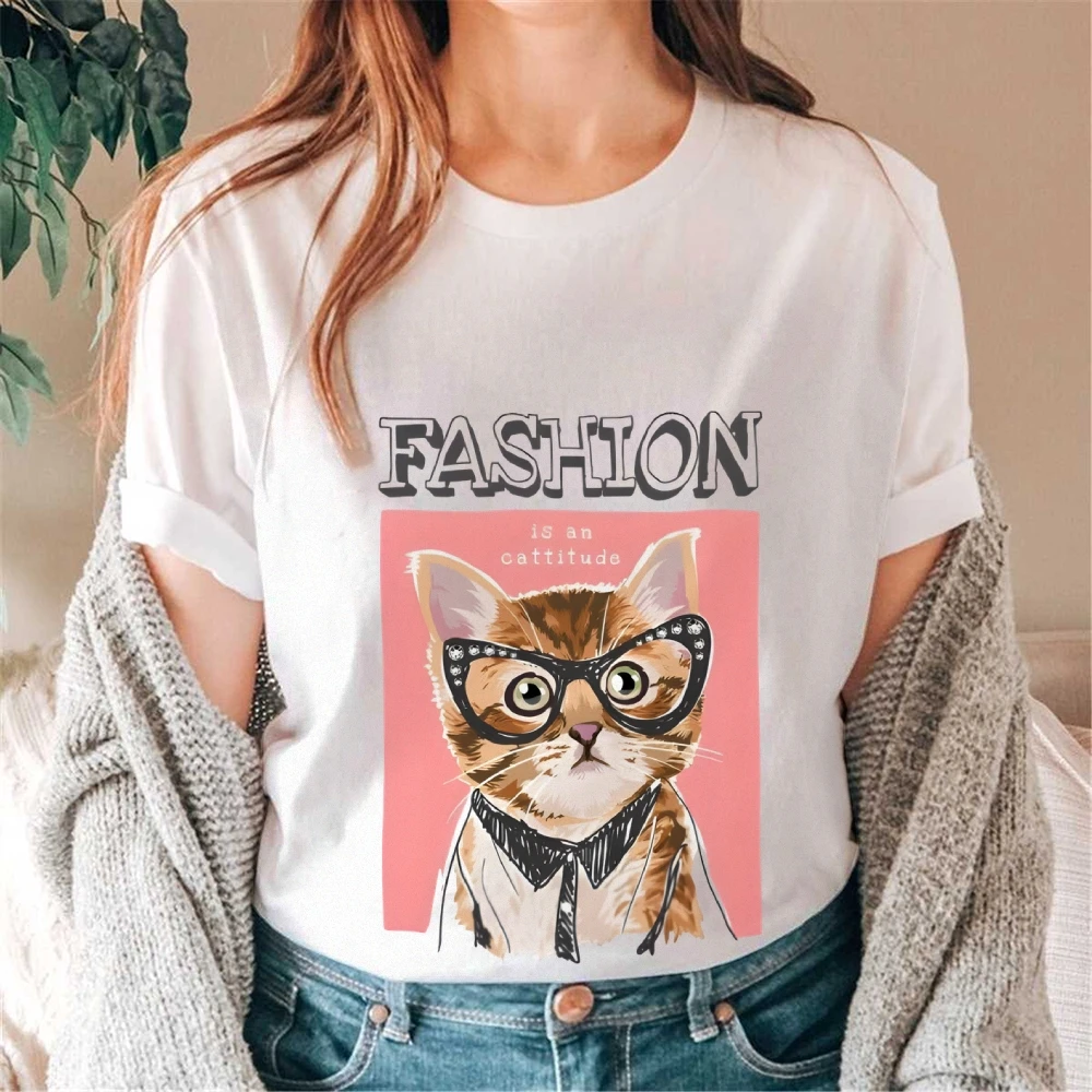 تي شيرت برسومات Y2k، موضة هي موقف مع طباعة قطة أنيقة، طراز Kpop، أنيق ومثق، قماش ناعم للمظهر الكاجوال العصري #3