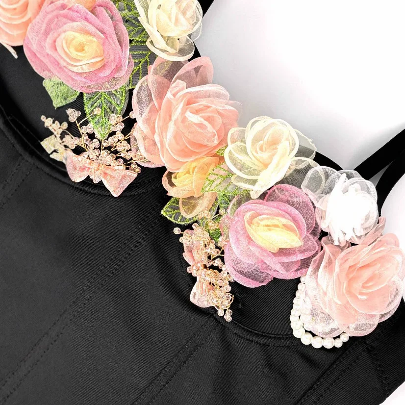 تخصيص المرأة الكبار رومانسية الأزهار بروتيل ملابس خارجية لطيف نمط هيكل السمكة أعلى الخصر cinching ضيقة سترة مثير الصدرية #3