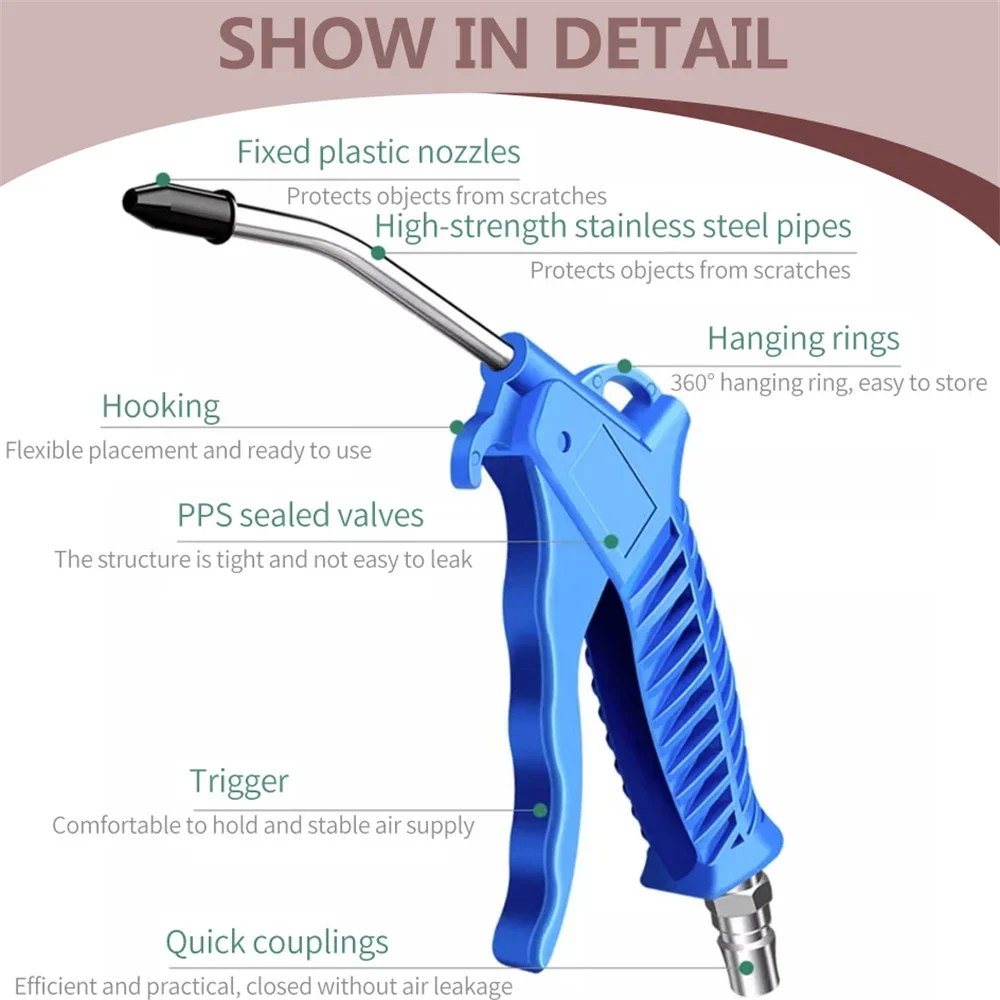 Dust Gun Air Blower Cleaning Truck Long Nozzle Compressor Tools Plastic Car Detailing High Pressure Pneumatic Stainless Steel view 4