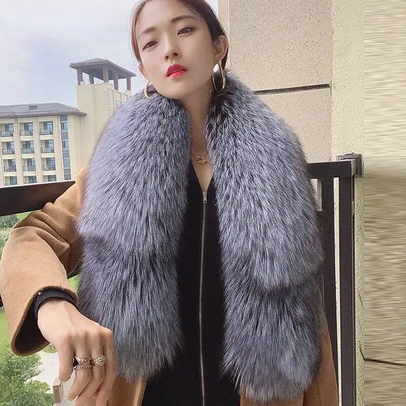 

Роскошный воротник из натурального Лисьего меха шарф для женщин зимние теплые шали и палантины из натурального меха шейные теплые меховые шарфы женские шарфы Пальто