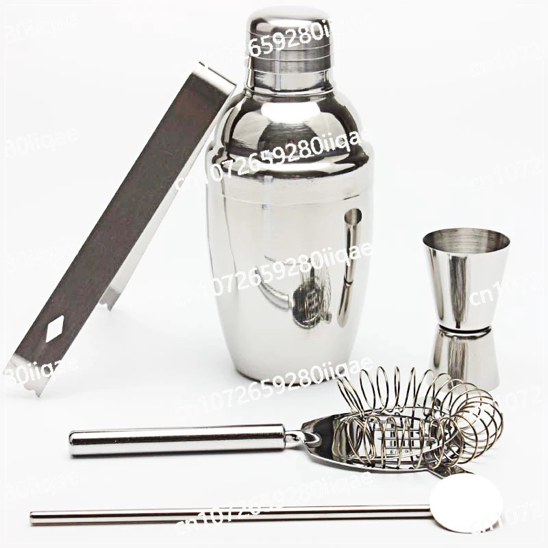 5-Piece Stainless Steel Rod Kit Cocktail Shaker Set with Shaker Tin Jigger Filter Spoon Ice Pliers