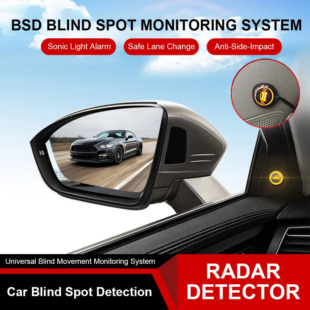 

BSD Warning Light IP67 Waterproof Blind Spot Monitoring System Assist Lane Changing Parking Sensor Kit Ultrasonic Warning System