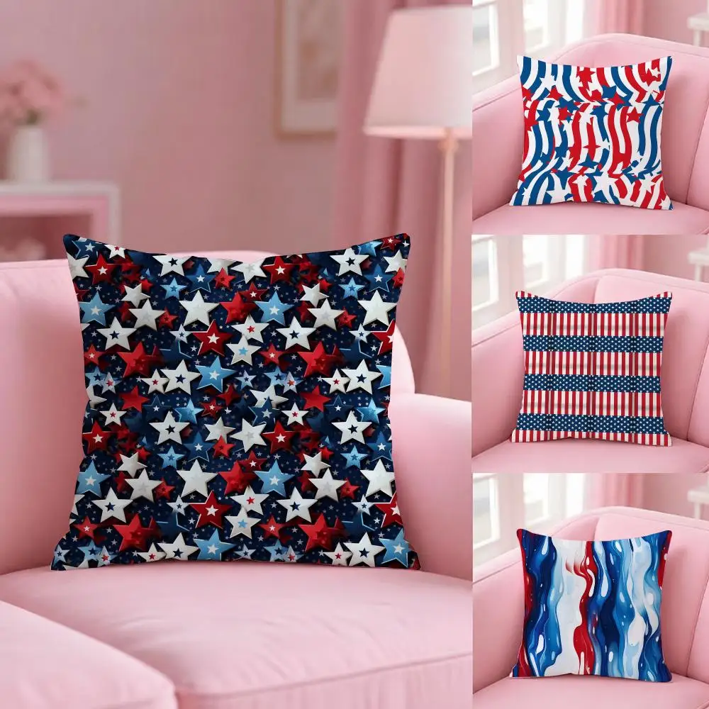 US Independence Day Cushion Cover Soft Plush Pillowcase Double Side Cozy Cushion Cover Aesthetic Sofa Home Decor Gift