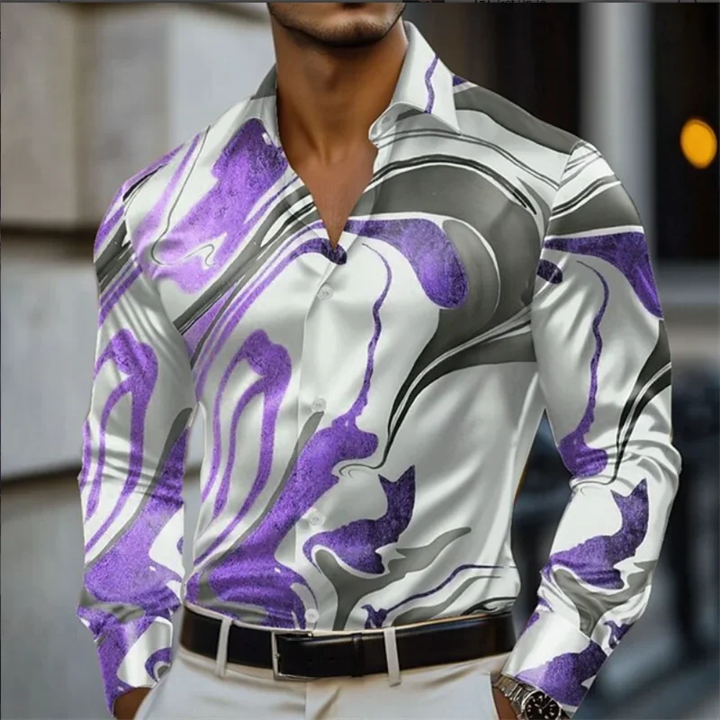 Men's 3D Flower Print High-end Business Party Casual Fashion Long Sleeve Button Shirt Holiday Summer Spring Autumn Flap Shirt