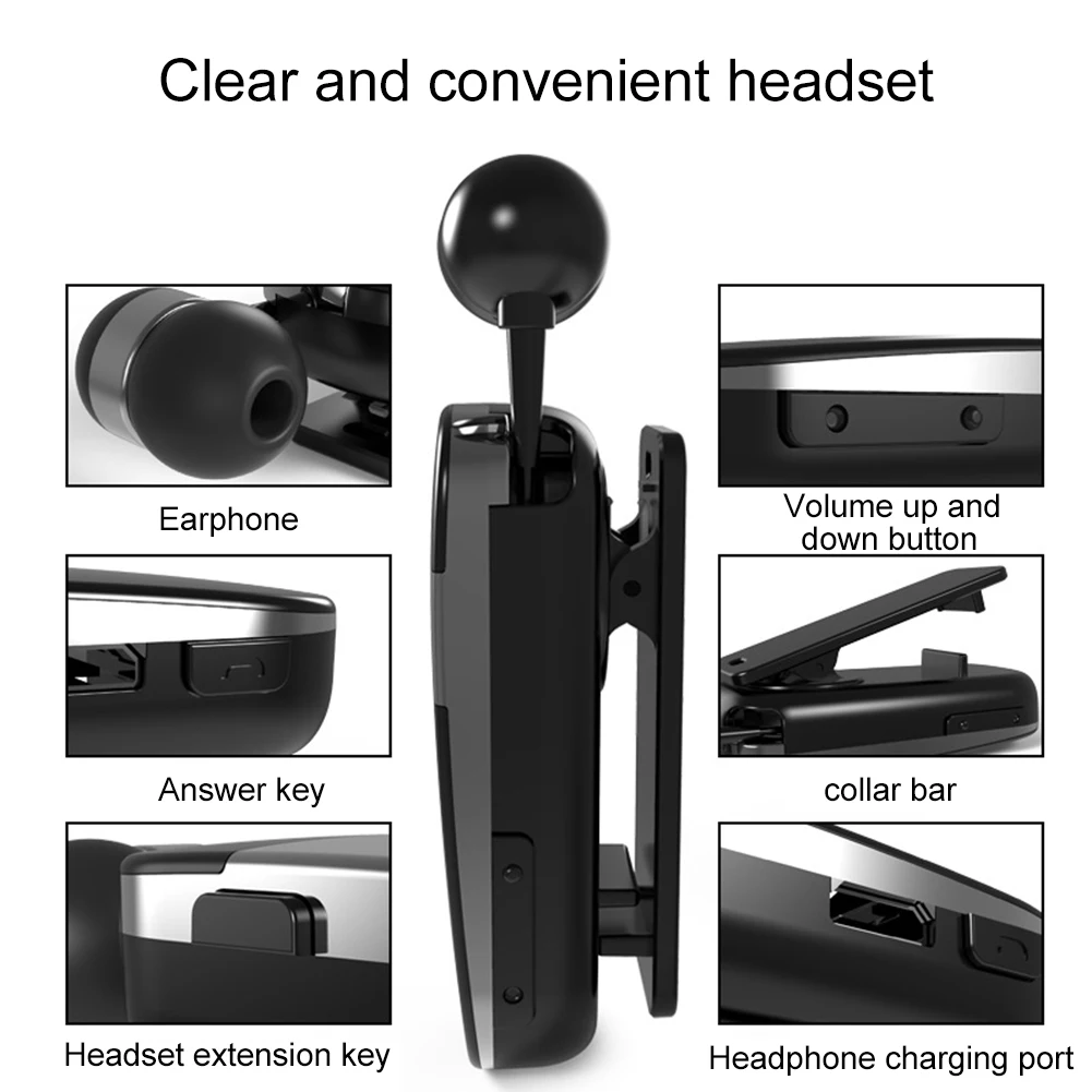 

150 часов с длительным режимом ожидания, передача 10 м, HD 5,0, интеллектуальная гарнитура с шумоподавлением, выдвижной Bluetooth с одним ухом, черный