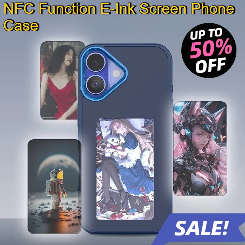 

For Iphone 16 15 14 13 Pro Max DIY Cases Cartoon Girl Anime Battery Free Protector Cover NFC Function E-Ink Screen Phone Case