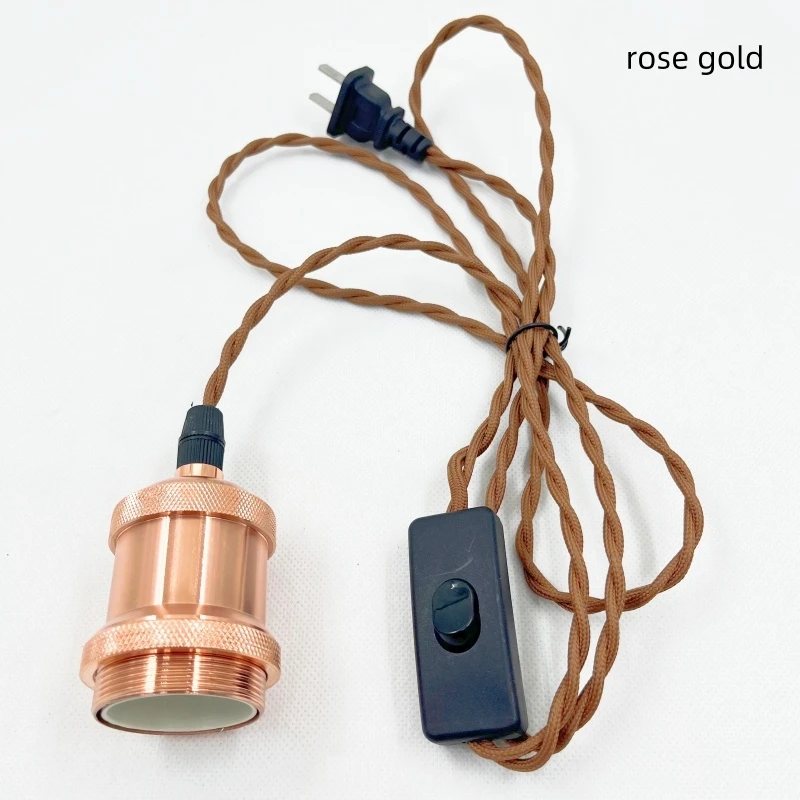 Lamp Base Twists Cable Button Switch Wire Vintage E27 Aluminium Lamp Socket Wire Cord Lampshade for Wall Lamp Ceiling Light DIY