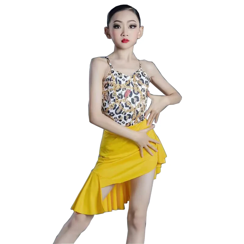 2024 New Kids Latin Dance Dress for Competition Girls Leopard Cha-cha Tanggo Ballroom Dancing Dresses Sexy Salsa Dancewear