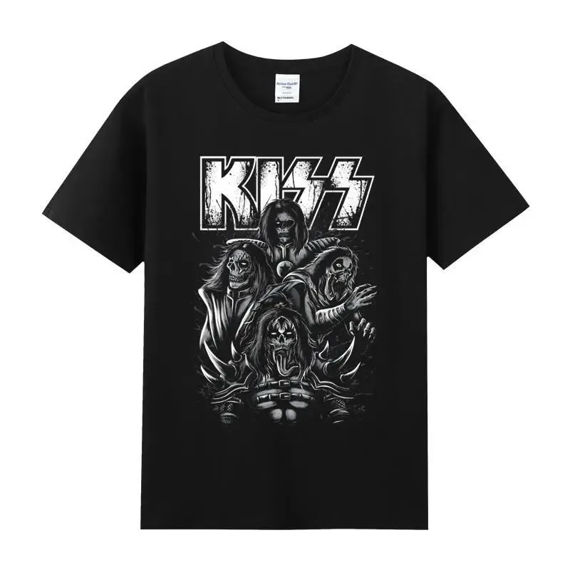 Kiss Rock Metal Band T-shirt Harajuku Printed Cotton Round Neck Short Sleeve High quality Tshirt Men's Women Street Hip Hop Tops