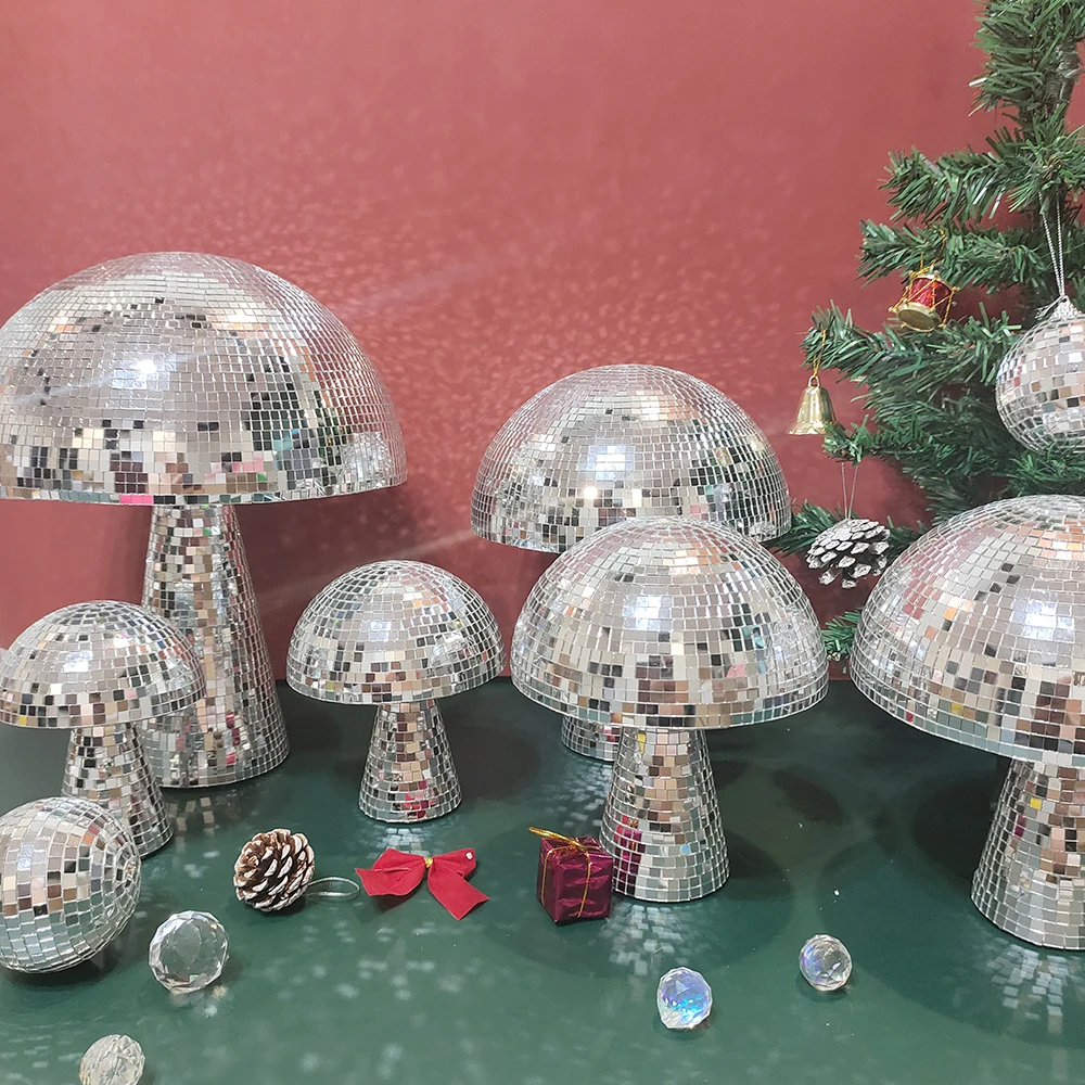 Disco Mushrooms Wedding Decoration Disco Ball Christmas Decoration Mirror Ball Retro Reflective Mushroom Shape Home Decorations