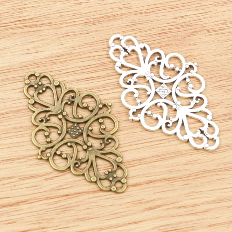 10 sztuk 41x25mm antyczny brąz i antyczne srebro pozłacane kwiat styl złącze ręcznie robiony wisiorek: DIY dla bransoletka naszyjnik — zdjęcie 3
