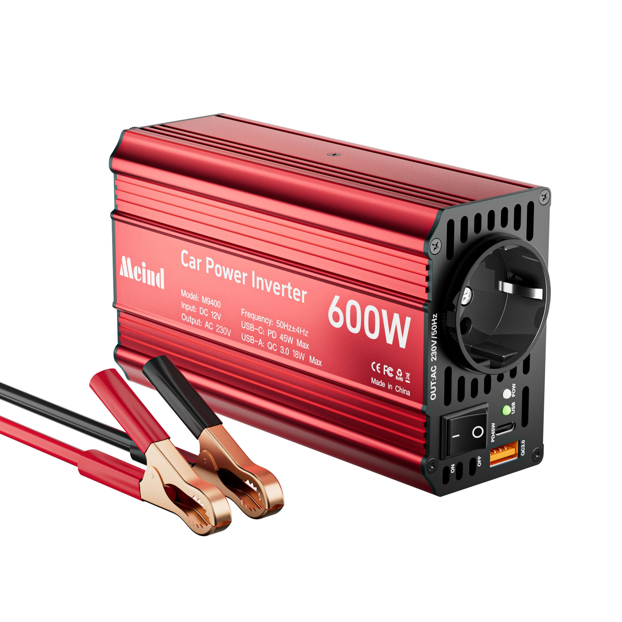 

Meind 600W Car Power Inverter 12V to 220V, 1200W Peak Aluminum Body, Dual USB PD45W+QC18W, 6 Protections