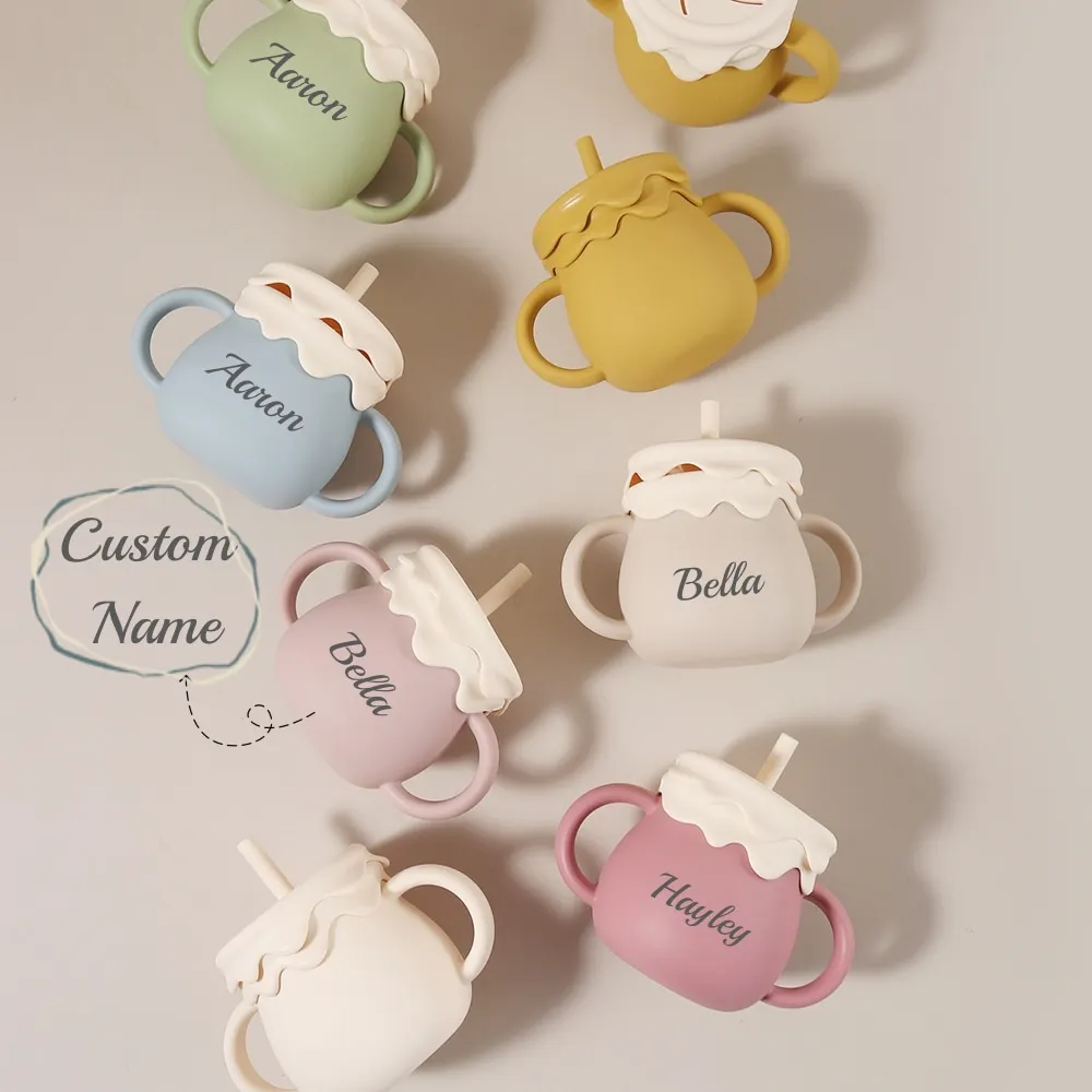 Taza para bebé personalizada de 280 ml: taza para refrigerios de silicona 3 en 1, taza para sorber, a prueba de fugas, forma de helado, nombre personalizado
