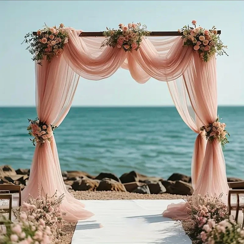 أنيقة عارية الوردي تول النسيج الباب Lintel Deocraiton رومانسية الزفاف خلفية المظلة الحدث مادة الحفلات Diy بها بنفسك الملابس الأقمشة