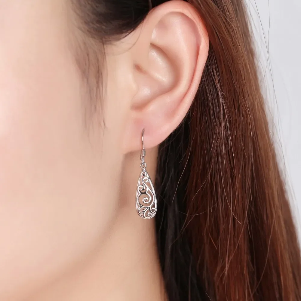 New 925 Sterling silver Carved drop shape Earrings for Women fashion wedding Jewelry Christmas Gifts party vintage long earrings