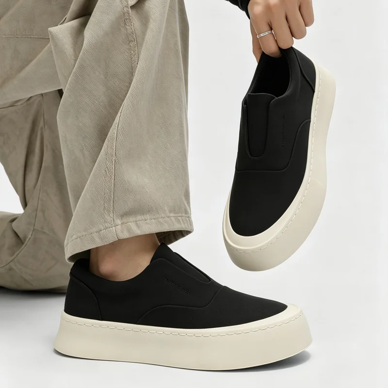 

2026 New Summer Men's Breathable Casual Thick Sole Loafers, Lightweight Non‑Slip Lazy Slip-On Ice Silk Canvas Shoes