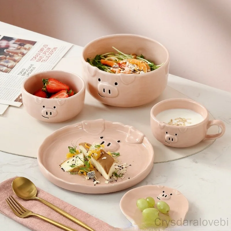 Cute Dinnerware Set Ceramic Japanese Style Cartoon Creative Personality Food for One Person Breakfast Plate Bowl Kitchenware