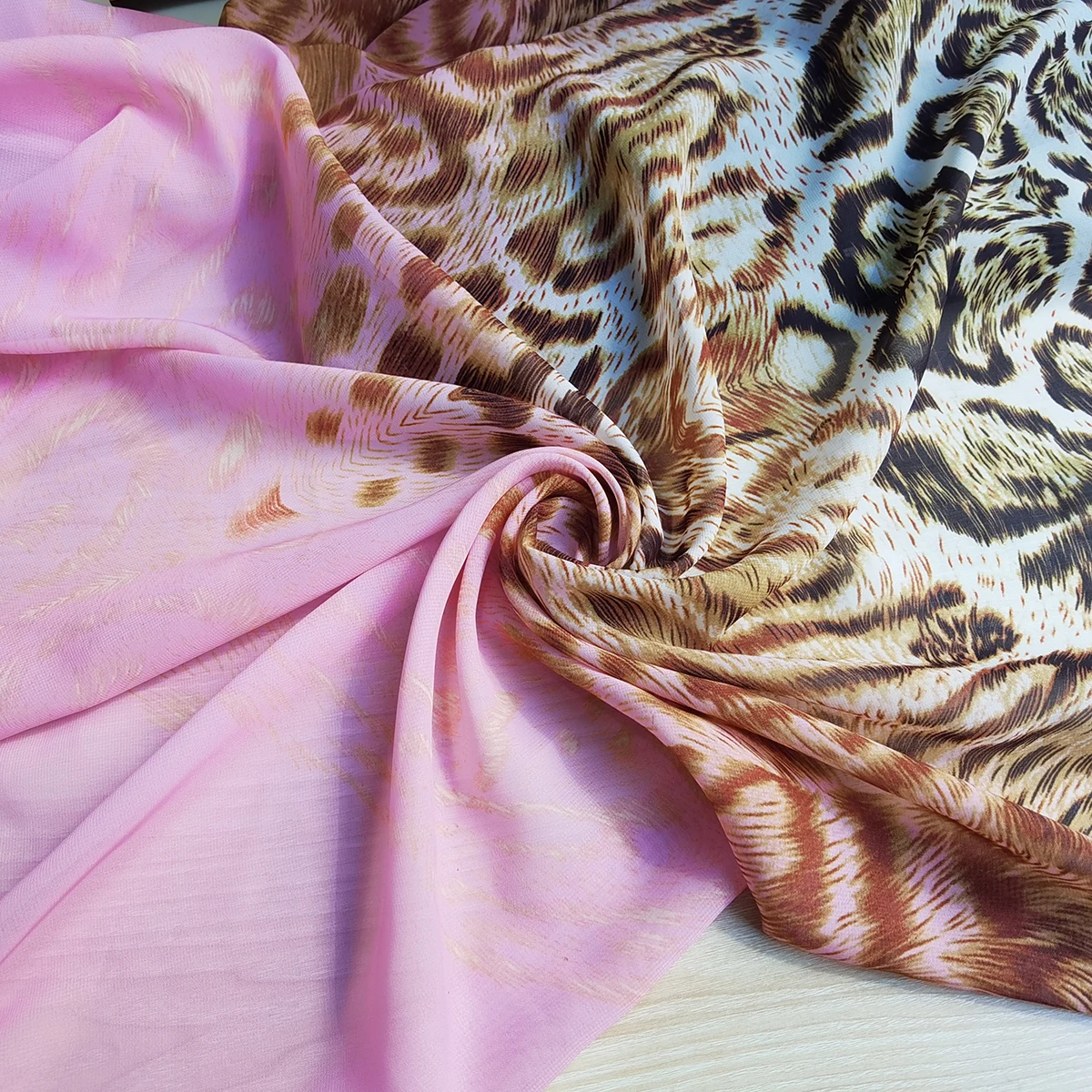 58'' Wide By Meters Positional Print Chiffon Fabric Leopard Pink