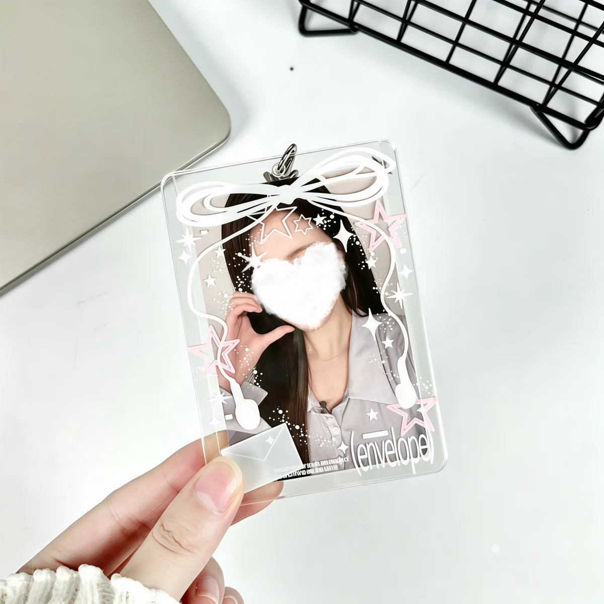 KPOP Photocard Holder Keychain, Bow Photo Card Case Bag Charm, Clear Display Frame for Idol Photocards view 3