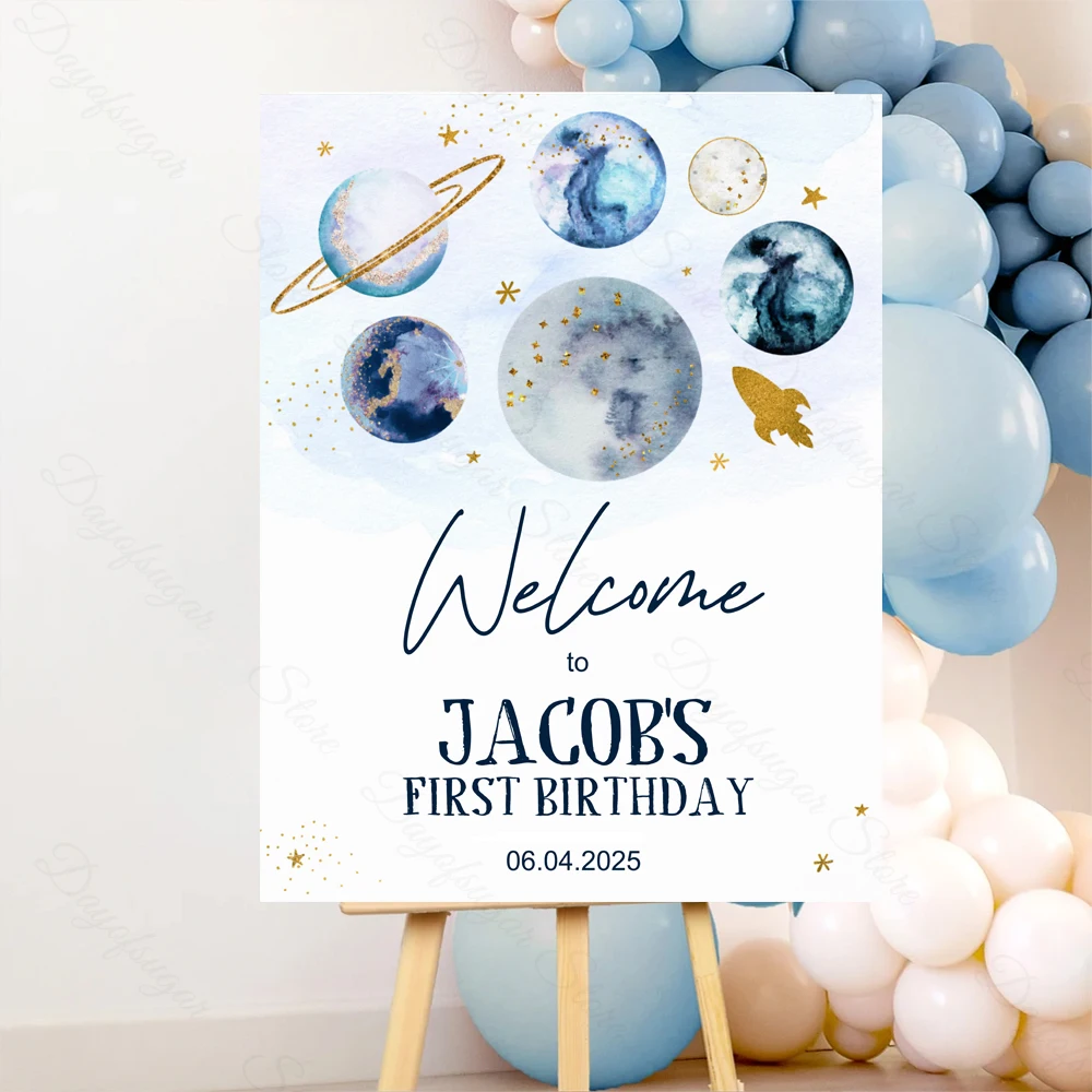 Outer Space Birthday Welcome Sign Mosaic Board Custom Welcome Baby Shower Sign for Galaxy Planets Astronaut Birthday Party Decor
