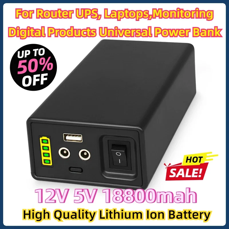 

For Router UPS Laptops Monitoring Digital Products Universal Power Bank High Quality 12V 5V 18800mah Lithium Ion Battery