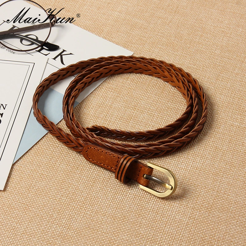

Maikun Hand-Woven Women's Belt Vintage Casual Versatile Genuine Leather Thin Belt