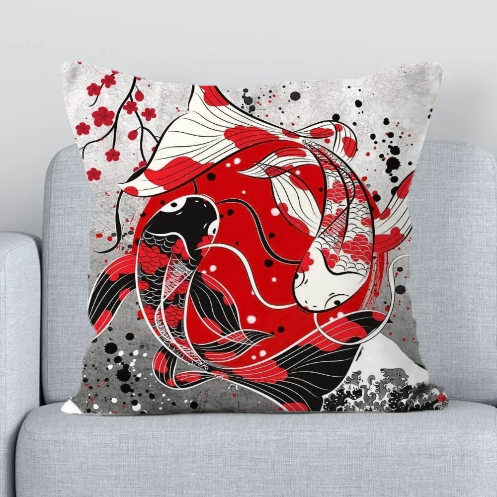 Japanese Koi Yin Yang Art throw pillow cover with short plush print for living room sofa decoration cushion cover pillow covers