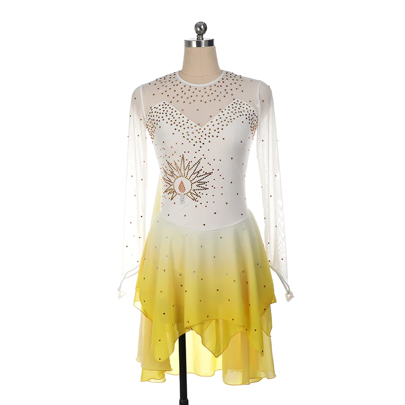 Vestido de entrenamiento de competición de patinaje artístico Nasinaya para mujeres y niños Vestido de actuación de gimnasia artística Blanco Amarillo