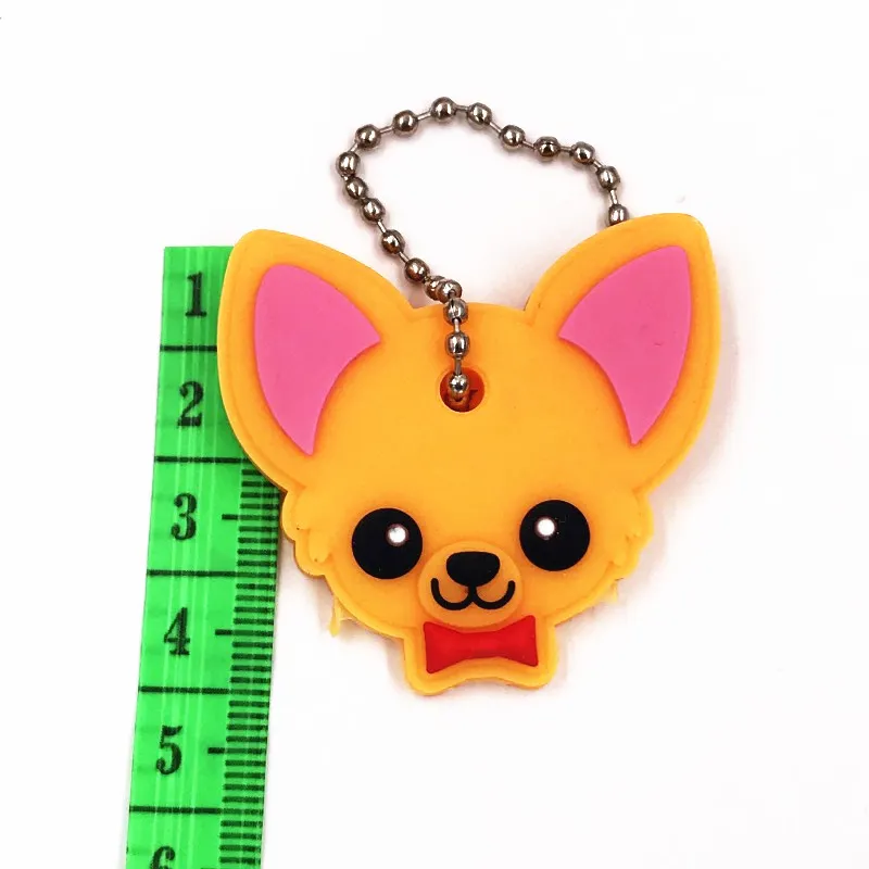 10Pcs/lot Cartoon Cute Key chain Women Man Key Cover Cap PVC Animal Kids Key Ring Cat Character Key Holder Dog Icon Keychains