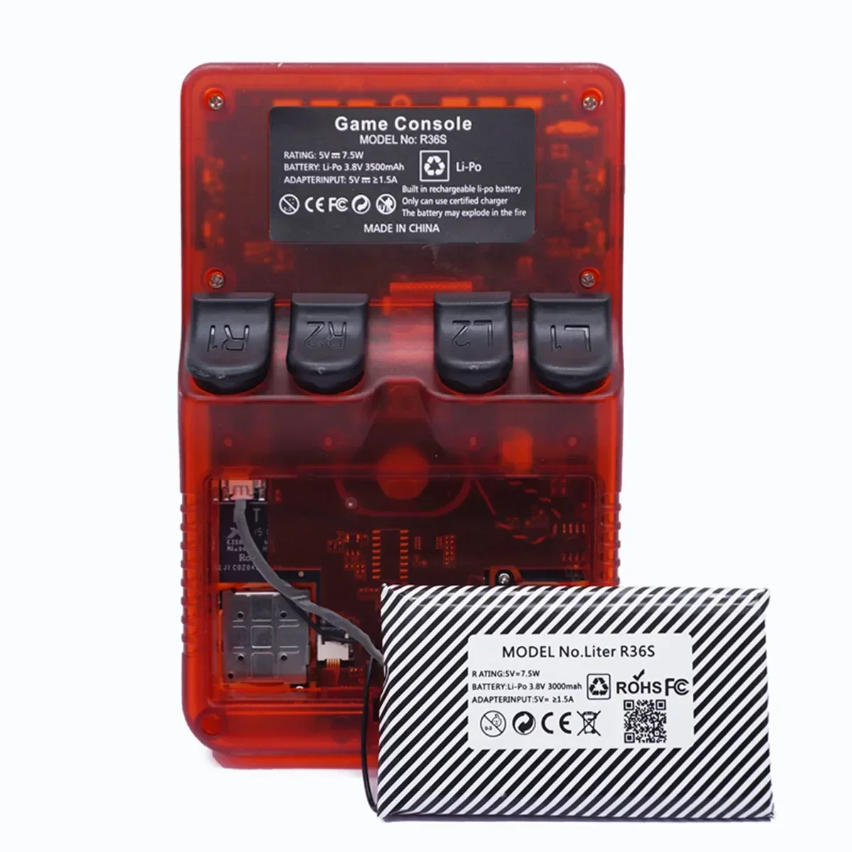 Baterai lithium 3.8V 3000mAh isi ulang, konsol game genggam retro R36S