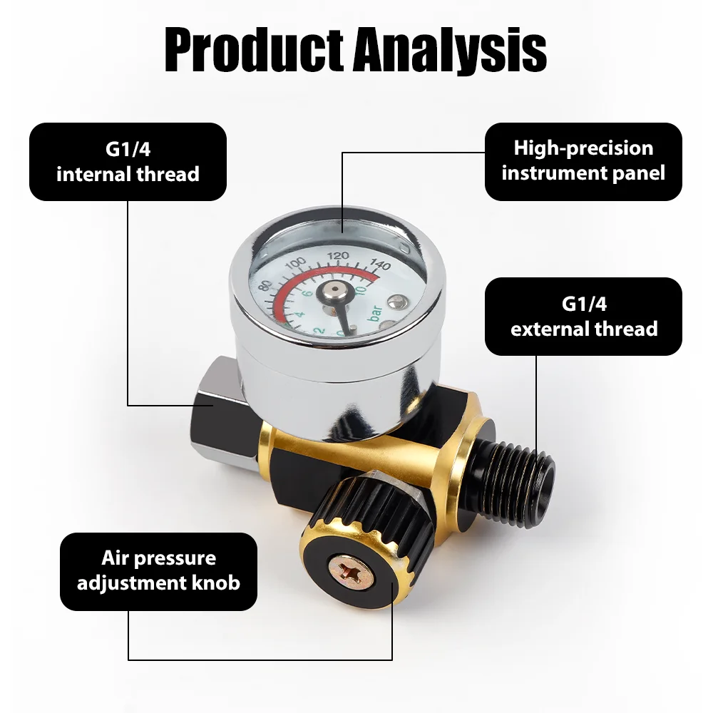 Spray Gun Pressure Regulator, Adjustable Pressure Filter Valve Portable Air Consumption Pressure Gauge, G1/4 Universal Interface