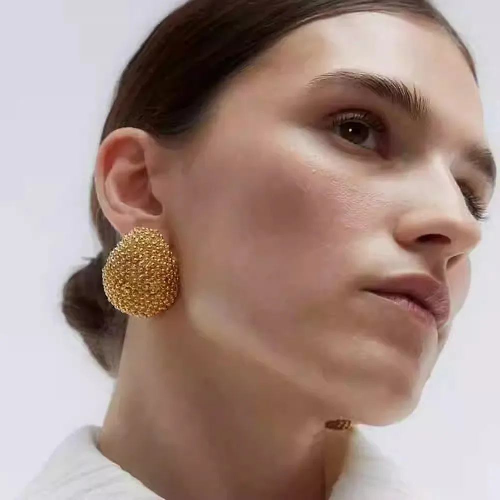 

Овальные преувеличенные большие серьги-капли премиум-класса для тяжелой промышленности, позолоченные модные женские иглы для ушей