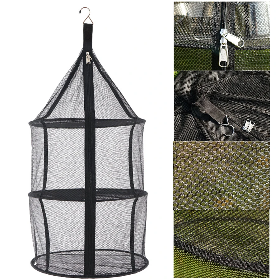 شبكة تخزين قابلة للطي بسحاب ، 3 طبقات ، كيس أعشاب للأعشاب ، براعم الزهور ، النباتات ، أدوات المائدة ، الفواكه ، رف جاف ، لوازم التخييم #5
